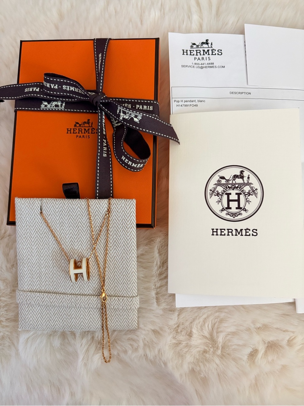 Hermes Gold and White H Pendant Necklace